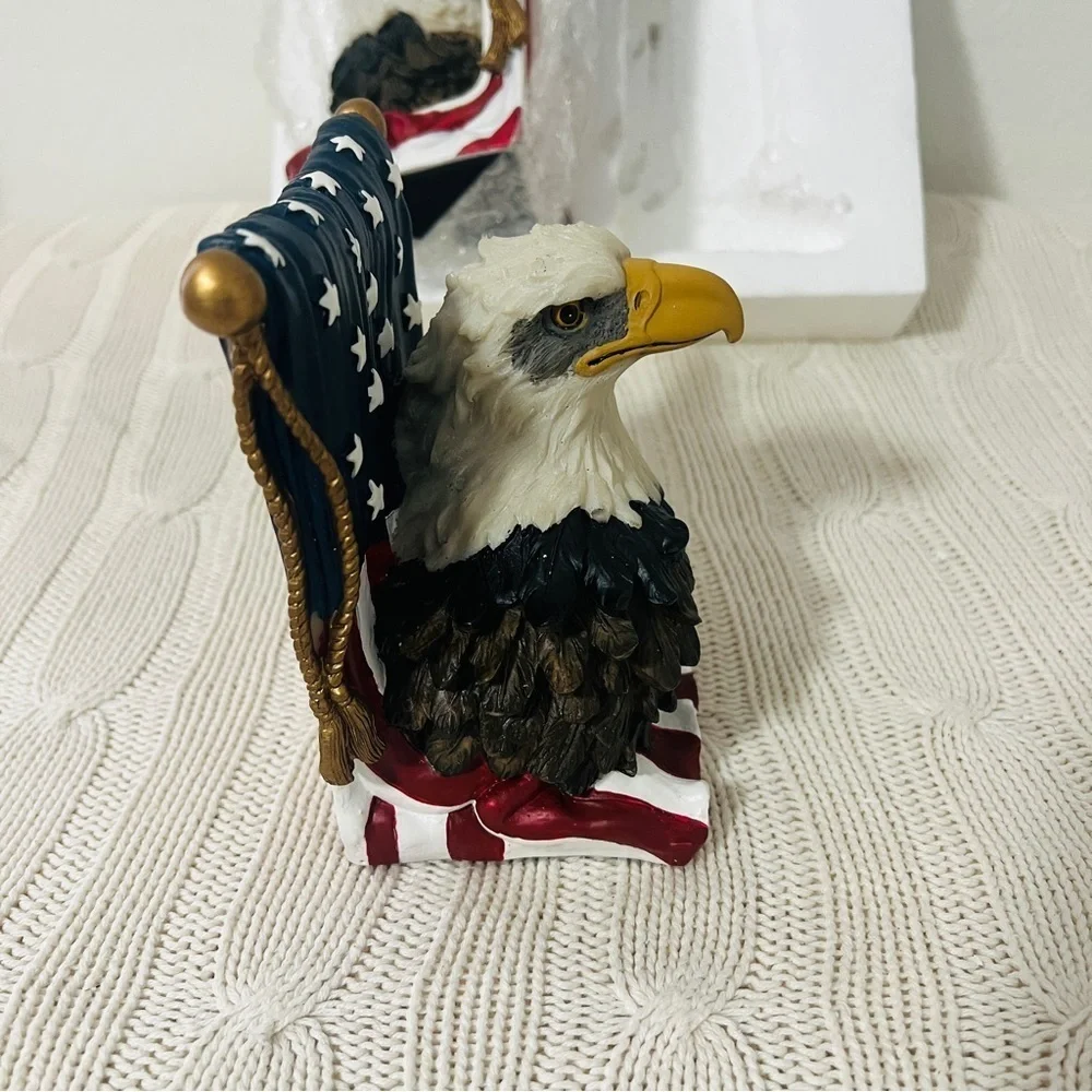 Vintage Avery Patriotic Bald Eagle Bookends NWOT Heavy Flag Colors Study Decor